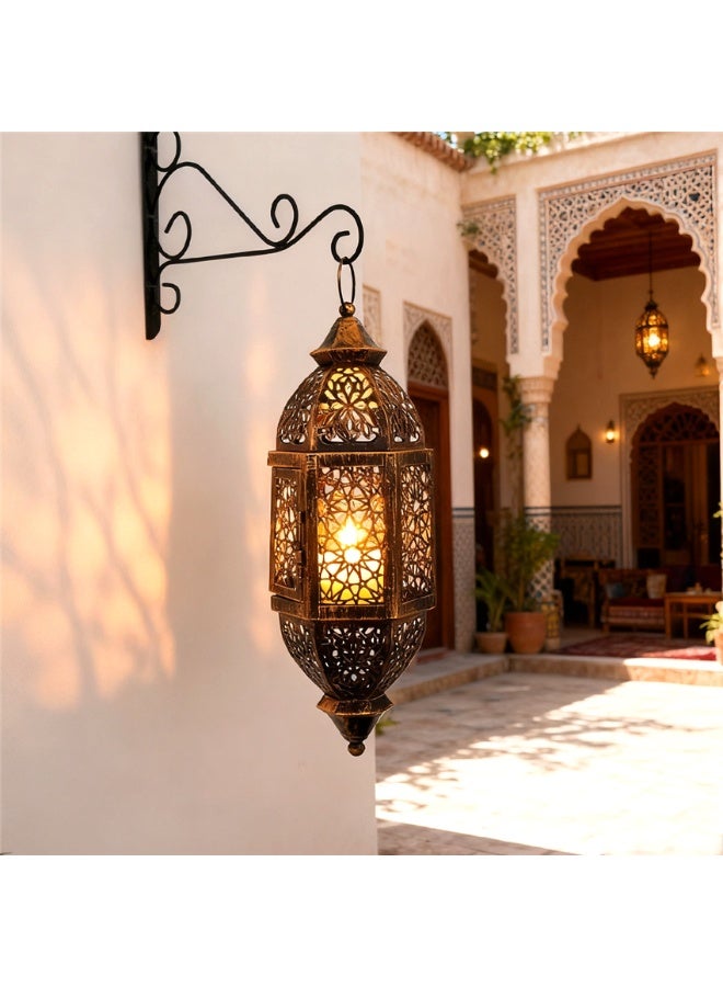 Ramadan Lantern Candle Holder, Metal Eid Mubarak Lantern Decor Lights, Moroccan Hollowed Lantern Lighting Decoration for Home Table Party Ramadan Tabletop, 12*12*34cm (Black) - Image 1